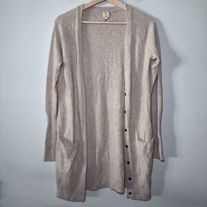 QI 100% Cashmere Button‎ Down Cardigan Sweater Women's Size Small